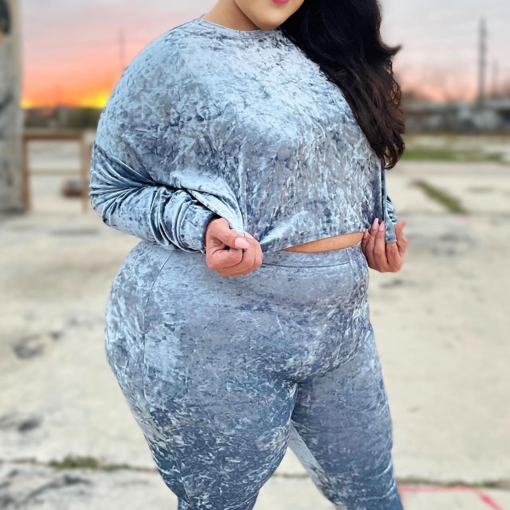 Plus size crush velvet 2 piece jogger set